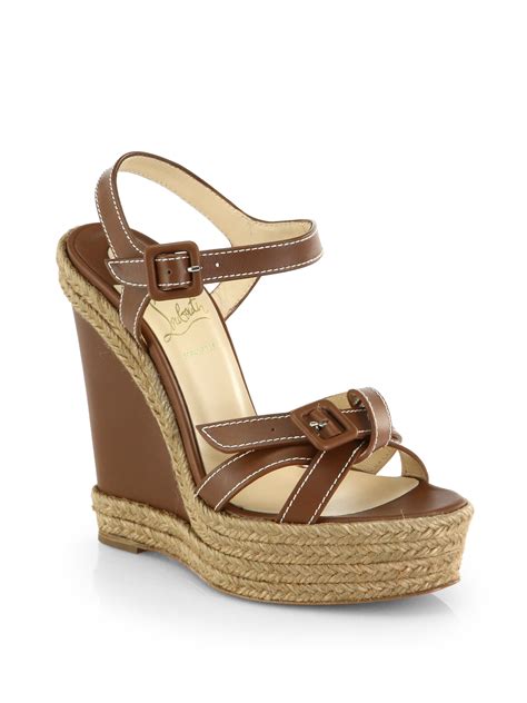 Christian Louboutin Zero Problem Leather Espadrille Wedge Sandals In