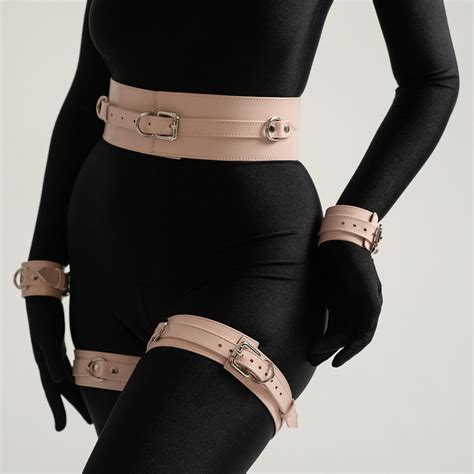 Pink Bdsm Thigh Cuffs Leather Thigh Cuffs Submissive Cuffs Etsy