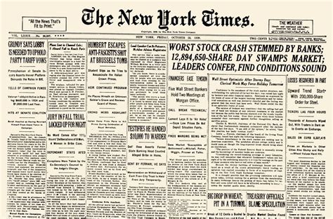 Jp ウォール・ストリート・クラッシュ 1929年 Nfront Page Of The New York Times