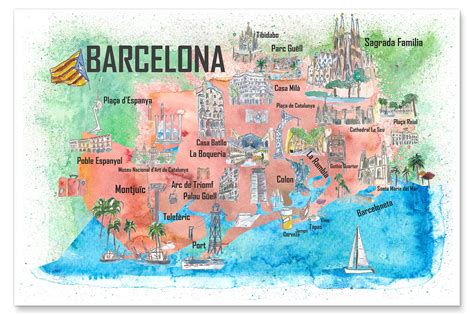 Barcelona Map With Sights M Bleichner Julisteena Canvas Tauluna Ja