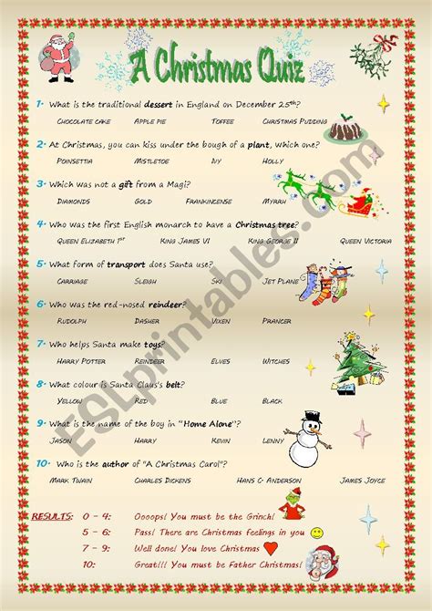 Tons of social studies worksheets for teaching students about the fifty states and capitals. A Christmas Quiz - ESL worksheet by alex076