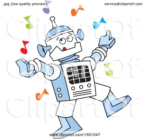 Clipart Of A Robot Dancing With Colorful Music Notes Royalty Free