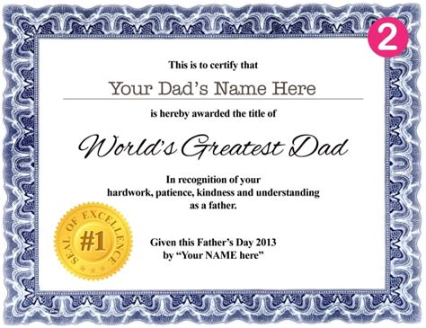 Create A Personalized Worlds Greatest Dad Certificate For Fathers Day