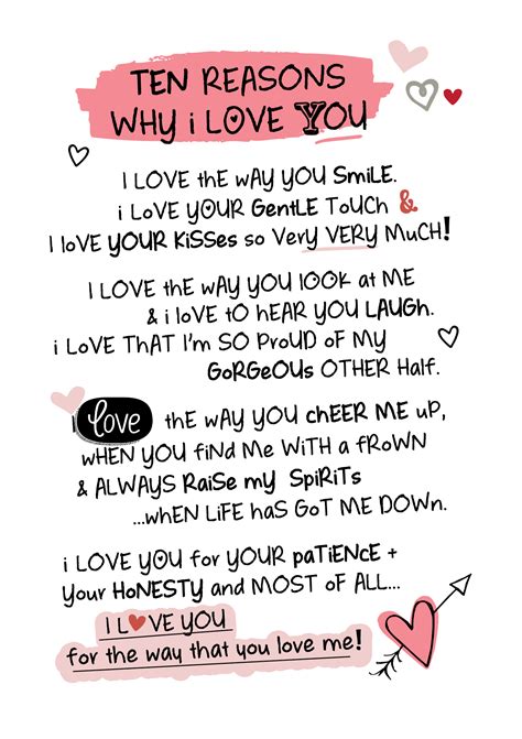 Ten Reasons Why I Love You Inspired Words Greeting Card Blank Inside