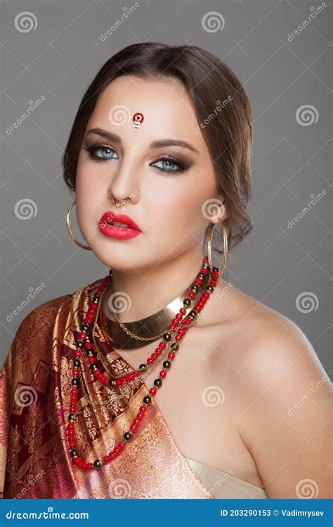 Portrait Of Beautiful Indian Woman Young Indian Woman Model Stock