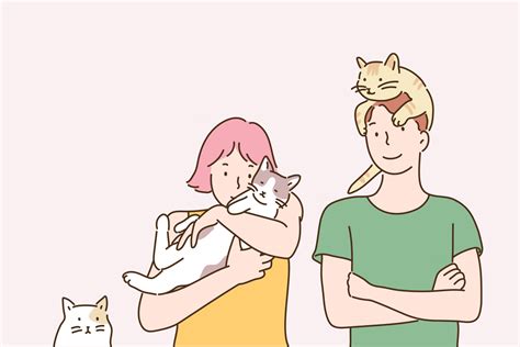 People Holding Cats Hand Drawn Style Vector Design Illustrations