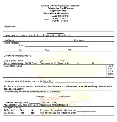 Free Scholarship Application Form Template By