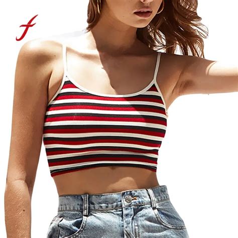 Topjes Dames Womens Crop Tops Casual Knitting Sleeveless Striped Tank