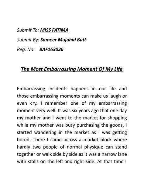 Most Embarrassing Moment In Your Life Essay My Most Embarrassing