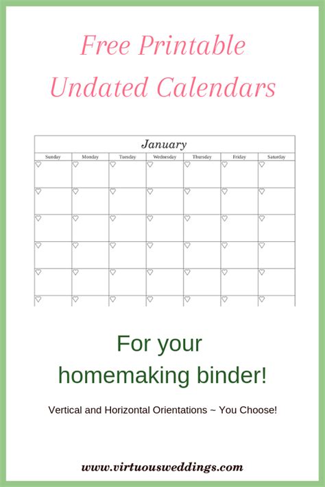 Free Printable Undated Calendars In Two Styles Print Calendar