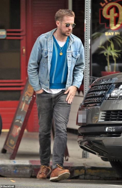 Ryan Gosling Is Ruggedly Handsome In Denim Jacket And Faded Jeans As He Leaves Restaurant In La