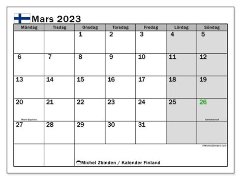 Utskrivbara Kalendrar Mars 2023 Michel Zbinden FI