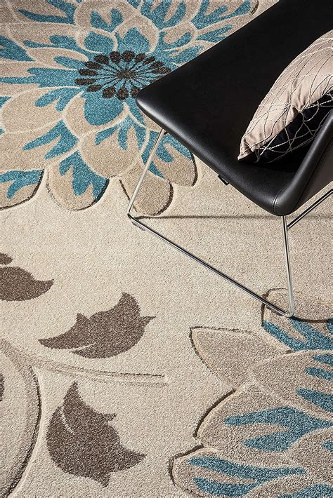 Design tapis salon tapis lavable antidérapant grimpant fleurs motif gris. tapis design contemporain pas cher couleur bleu et beige ...