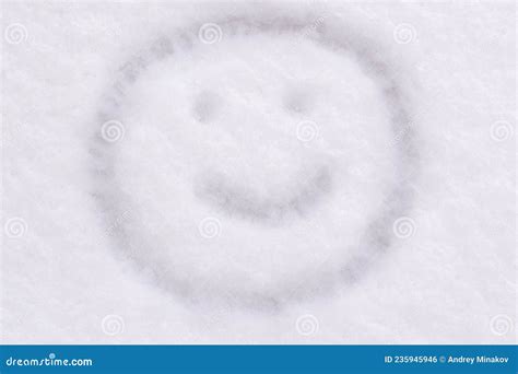 Snow Texture Close Up Smiley Face Is Drawn Stock Photo Image Of