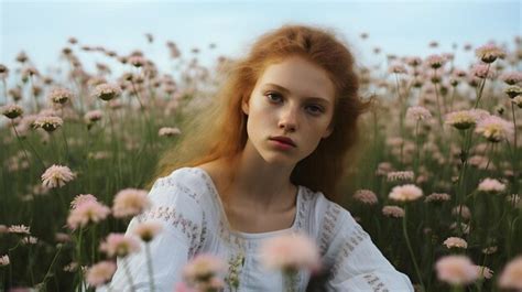 Premium Photo Portrait Young Woman In The Middle Of A Field Of