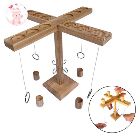 [whbadguy] 4 person interactive play game toss hook and ring game wooden ring toss game party