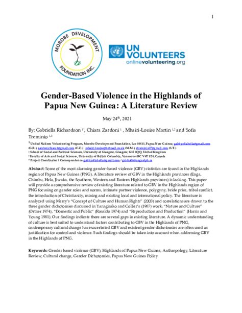 Pdf Gender Based Violence In The Highlands Of Papua New Guinea A
