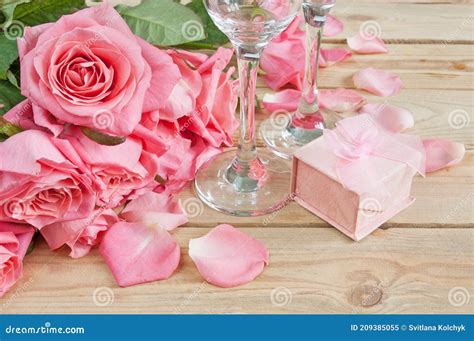 Colorful Still Life With Roses As Valentine S Day Greeting Card Stock