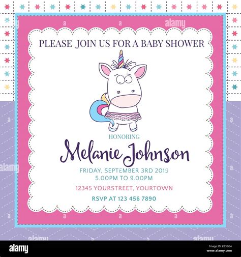 Beautiful Baby Shower Card Template With Lovely Baby Girl Unicorn