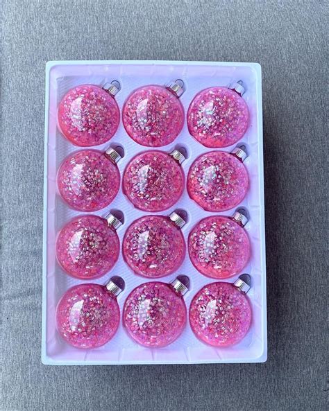 Neon Pink Holo Sparkle Glass Ornaments Set Of 12 Etsy Sparkle