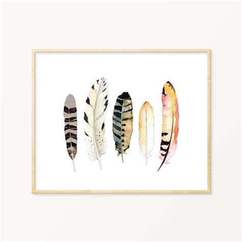 Feather Watercolor Art Print Boho Style Feather Art Neutral Etsy