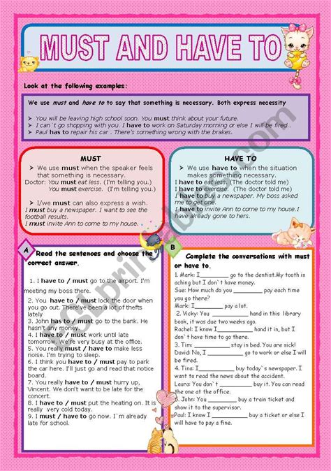 Must And Have To Esl Worksheet By Rosario Pacheco