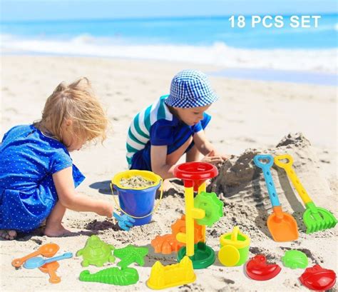Click N Play 18 Piece Beach Sand Toy Set Bucket Shovels Rakes Sand