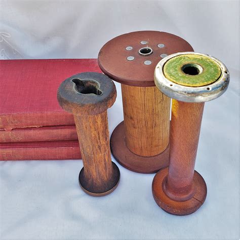 Vintage Wood Spools Set Of 3 Textiles Silk Spool Metal And Etsy