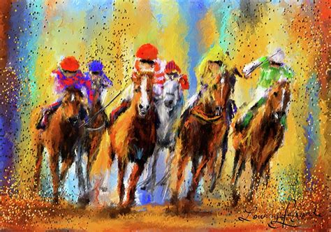 Colorful Horse Racing Impressionist Paintings Painting By Lourry