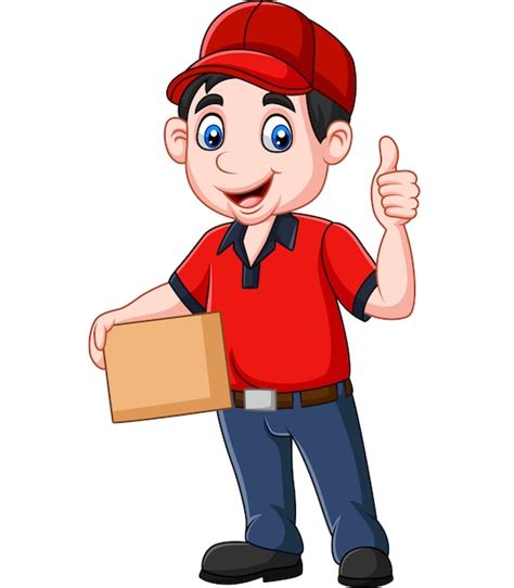 Premium Vector Cartoon Delivery Courier Holding Cardboard Boxes