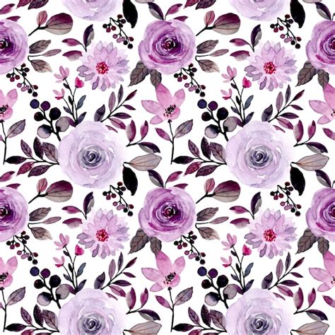 Purple Floral Watercolor Seamless Pattern Premium Vector