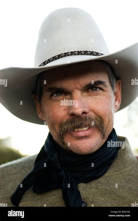 Wyoming Cowboy Good Looking With A Mustache And White Hat On Stock