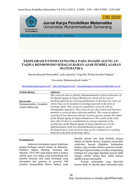 Pdf Eksplorasi Etnomatematika Pada Masjid Agung At Taqwa Bondowoso | My
