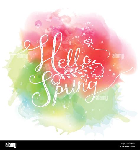 Graceful Hello Spring Calligraphy Design With Watercolor Background