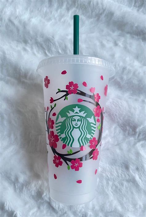 Cherry Blossom Starbucks Cup Spring Floral Reusable Cup With Straw Etsy
