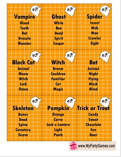 Free Printable Halloween Taboo Inspired Game Cards In Taboo Cards Halloween