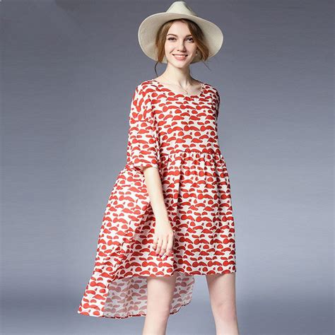 Xl 4xl Plus Size Summer Dress 2018 Women Half Sleeve Print Irregular Loose Casual Chiffon