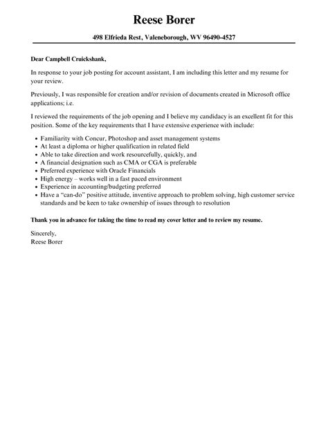 Account Assistant Cover Letter Velvet Jobs