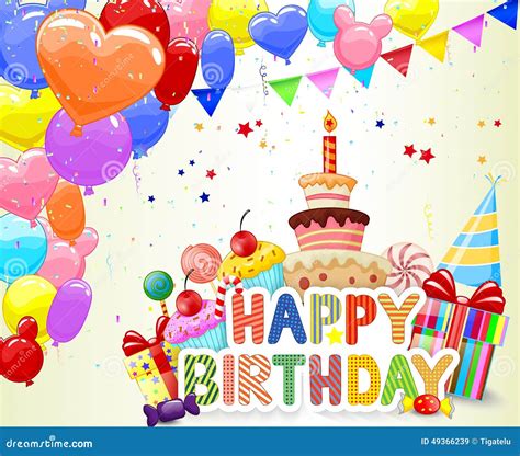 Cartoon Birthday Background With Colorful Balloon And Birthday Cake