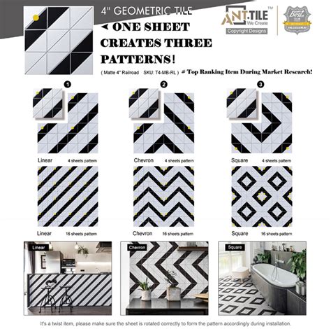 4” Railroad Pattern Black White Matte Porcelain Geometric Tile Ant