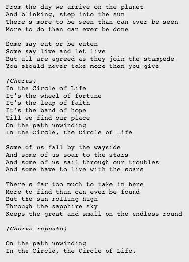 Lyrics In The Circle Of Life By Elton John Life Lyrics Songs To