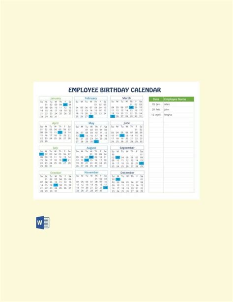 43 Birthday Calendar Templates Psd Pdf Excel Free And Premium