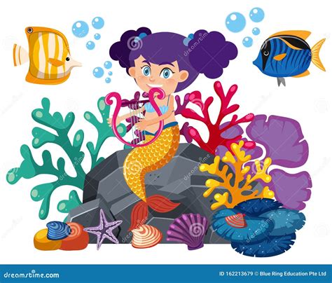 Single Character Of Mermaid And Fish On White Background Stock Vector