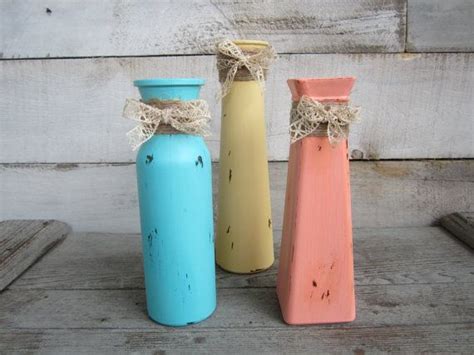 3 Chalk Paint Vases Distressed In Teal By Hudsonrivercraftings