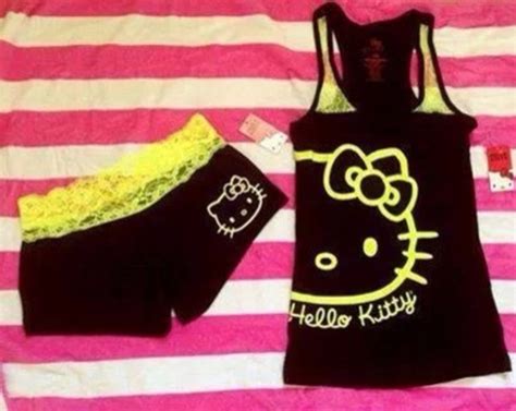 Underwear Black Hello Kitty Night Wear Black Blouse Wheretoget