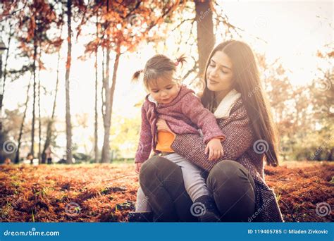 Autumn Day In Nature Mother And Daughter Stock Image Image Of