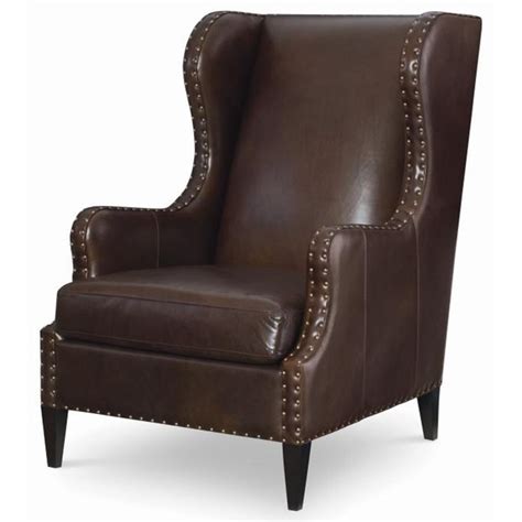 Century Century Trading Company Plr 9406 Transitional Leather Wing Chair With Nailhead Border