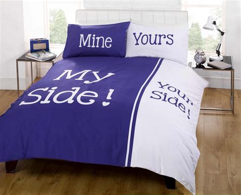 My Side Your Side Double And King Size Duvet Cover Bed Set Grey Navy Red