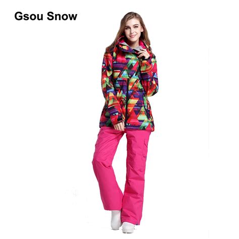 gsou snow warm women ski suit waterproof snowboard winter windproof sport full suit skiing