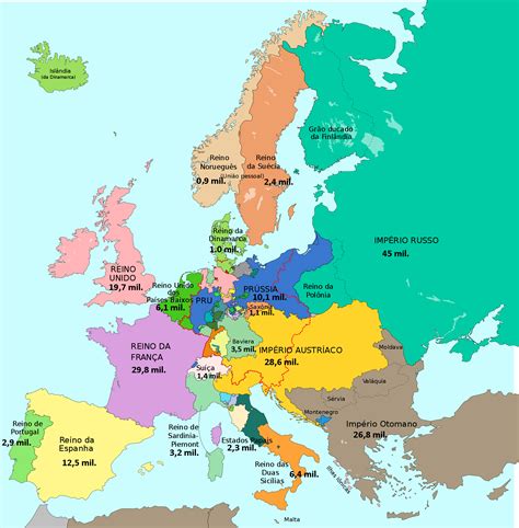 Map Of Europe 1815 Showing Countries Population Europe
